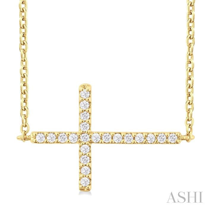 ASHI Sideway Cross Petite Diamond Fashion Pendant 955C8PPTSPDYG