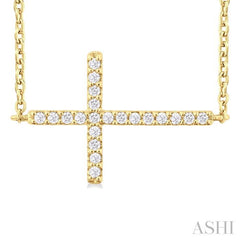 ASHI Sideway Cross Petite Diamond Fashion Pendant 955C8PPTSPDYG
