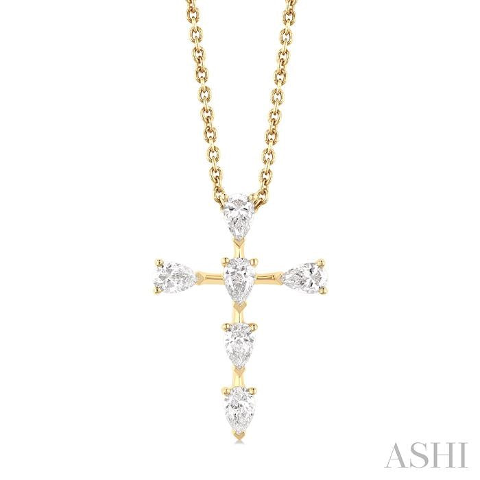 ASHI Pear Shape 6 Stone Cross Diamond Fashion Pendant 955D3PPFGPDYG-PR