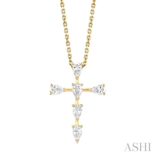 ASHI Pear Shape 6 Stone Cross Diamond Fashion Pendant 955D3PPFGPDYG-PR