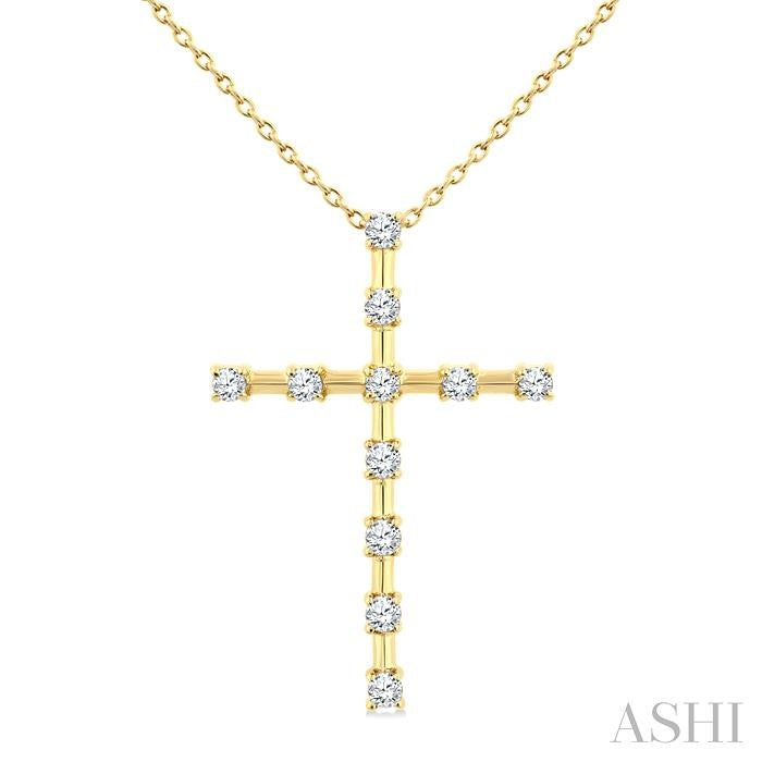 ASHI Cross Floating Diamond Fashion Pendant 959D6PPTGPDYG