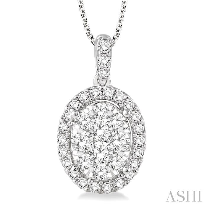 ASHI Oval Shape Halo Lovebright Essential Diamond Pendant 96070PPFVPDWG-2.00