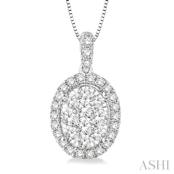 ASHI Oval Shape Halo Lovebright Essential Diamond Pendant 96072PPFVPDWG