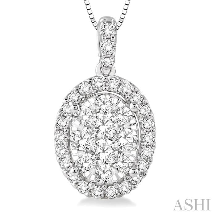 ASHI Oval Shape Halo Lovebright Essential Diamond Pendant 96072PPFVPDWG