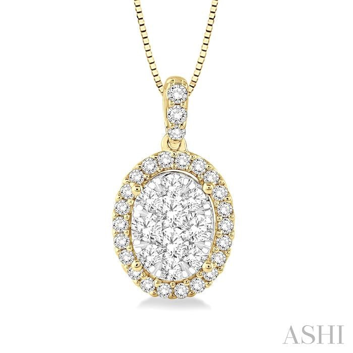ASHI Oval Shape Halo Lovebright Essential Diamond Pendant 96075PPFVPDYW