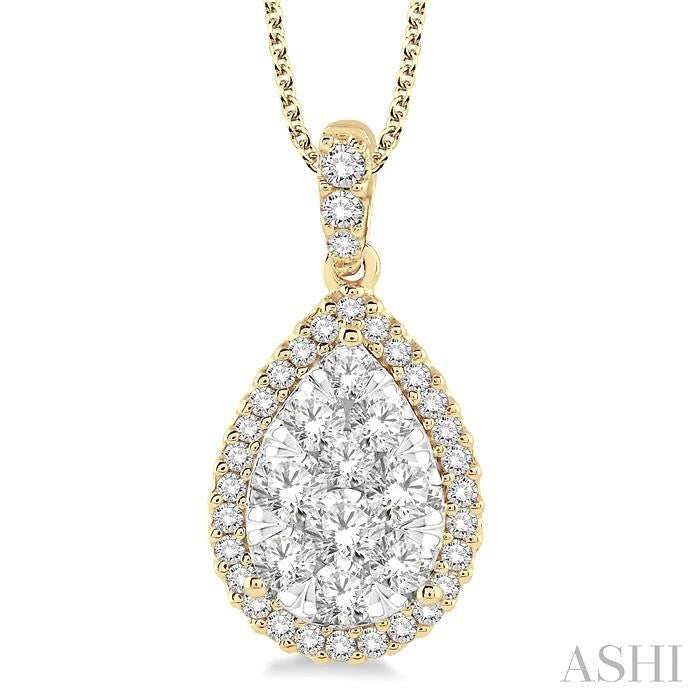 ASHI Pear Shape Halo Lovebright Essential Diamond Pendant 96090PPFVPDYW-2.00
