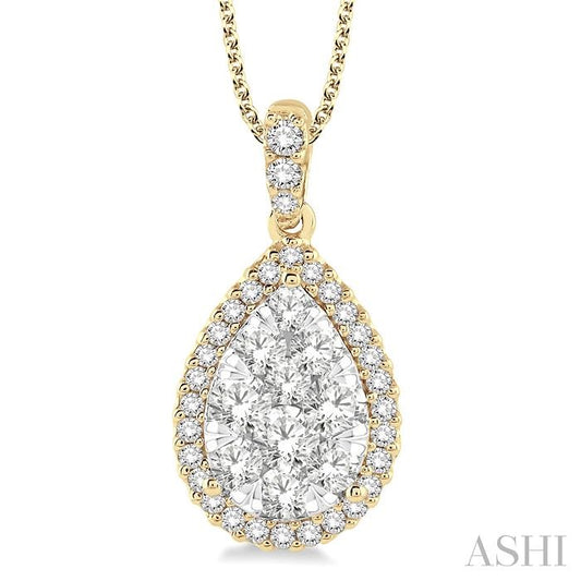 ASHI Pear Shape Halo Lovebright Essential Diamond Pendant 96090PPFVPDYW-2.00