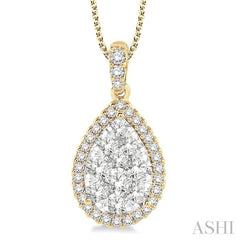 ASHI Pear Shape Halo Lovebright Essential Diamond Pendant 96090PPFVPDYW-2.00