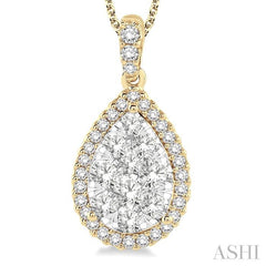 ASHI Pear Shape Halo Lovebright Essential Diamond Pendant 96090PPFVPDYW-2.00