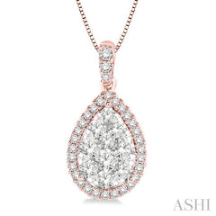 ASHI Pear Shape Halo Lovebright Essential Diamond Pendant 96092PPFVPDPW