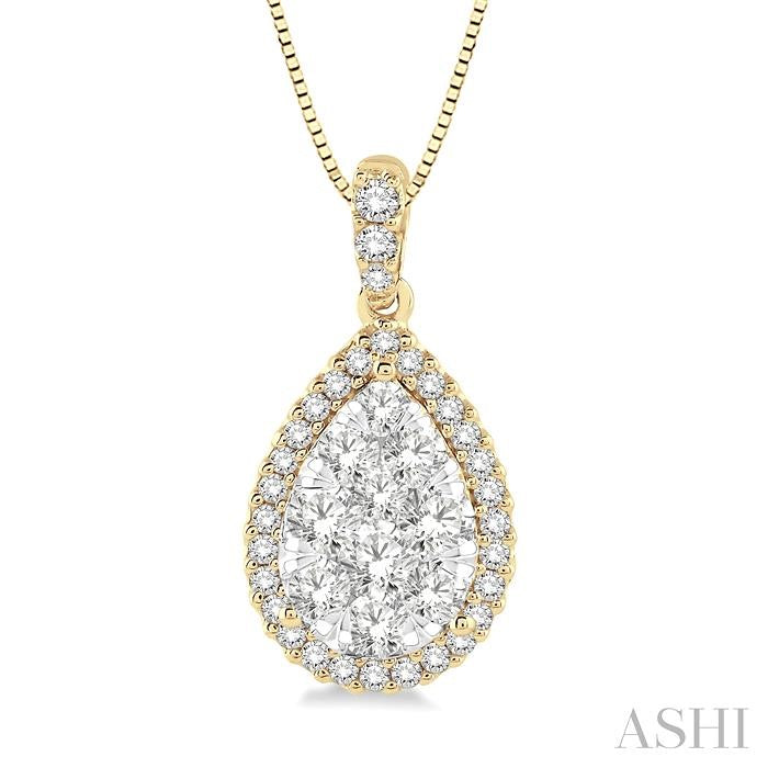 ASHI Pear Shape Halo Lovebright Essential Diamond Pendant 96093PPFGPDYW