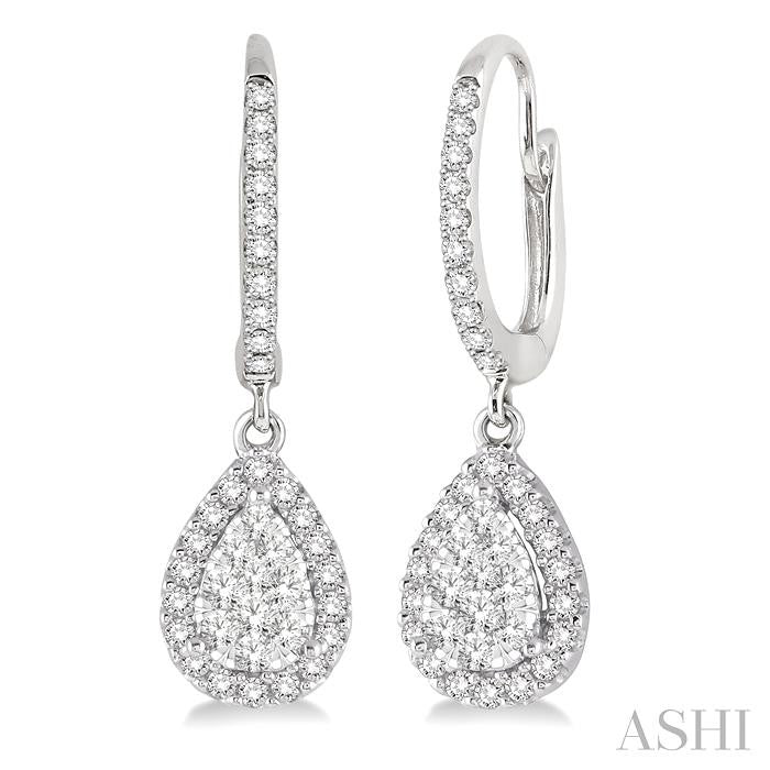 ASHI Pear Shape Halo Lovebright Essential Diamond Earrings 96093PPFVERWG