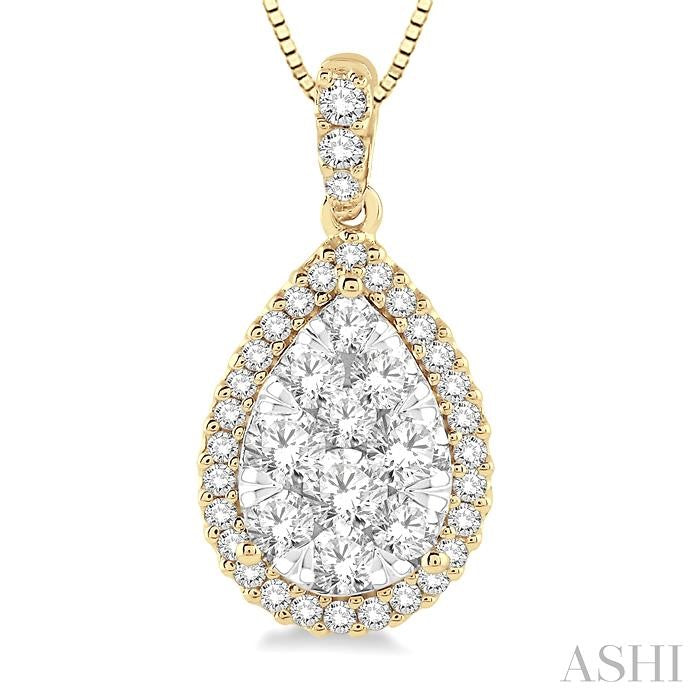 ASHI Pear Shape Halo Lovebright Essential Diamond Pendant 96095PPFGPDYW