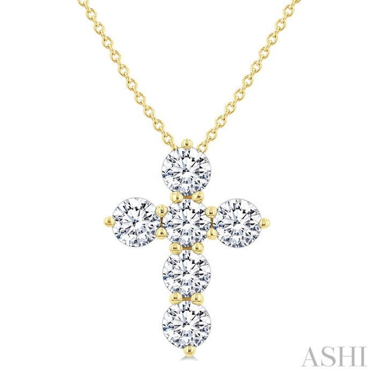 ASHI 6 Stone Cross Diamond Fashion Pendant 960C0PPFGPDYG-1.50