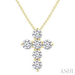 ASHI 6 Stone Cross Diamond Fashion Pendant 960C0PPFGPDYG-1.50