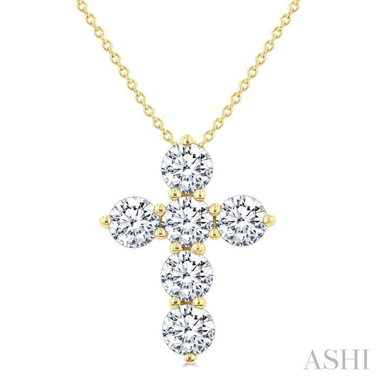 ASHI 6 Stone Cross Diamond Fashion Pendant 960C0PPFGPDYG-2.00