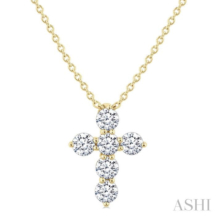 ASHI 6 Stone Cross Diamond Fashion Pendant 960C5PPFGPDYG