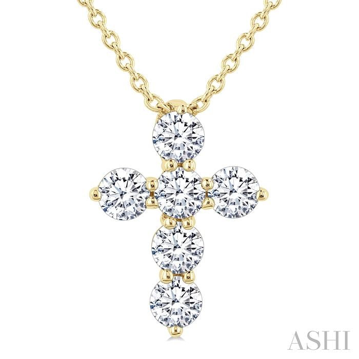 ASHI 6 Stone Cross Diamond Fashion Pendant 960C5PPFGPDYG