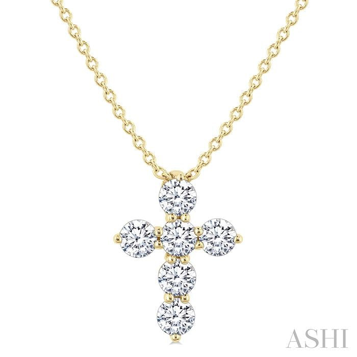 ASHI 6 Stone Cross Diamond Fashion Pendant 960C5PPFVPDYG