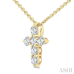 ASHI 6 Stone Cross Diamond Fashion Pendant 960C6PPFGPDYG