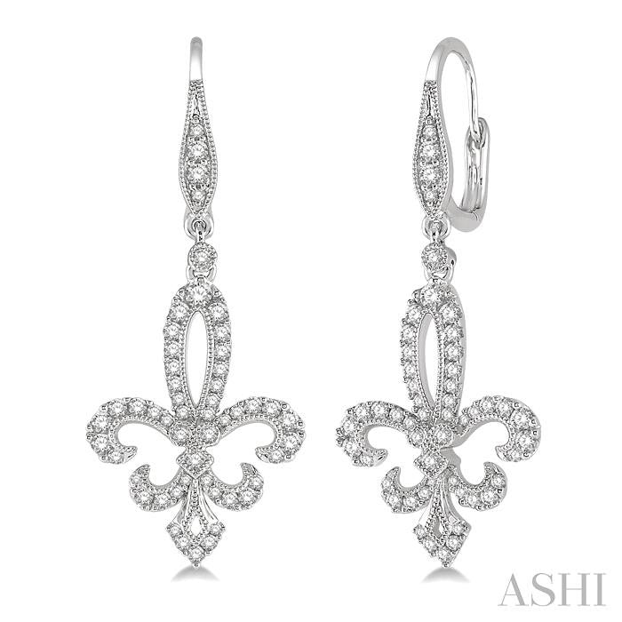 ASHI Fleur De Lis Diamond Earrings 96202PPFVERWG
