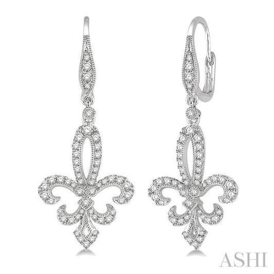 ASHI Fleur De Lis Diamond Earrings 96202PPFVERWG