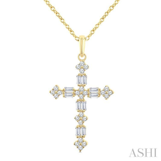 ASHI Cross Baguette Diamond Fashion Pendant 964D5PPFGPDYG