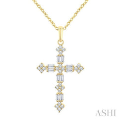 ASHI Cross Baguette Diamond Fashion Pendant 964D5PPFGPDYG