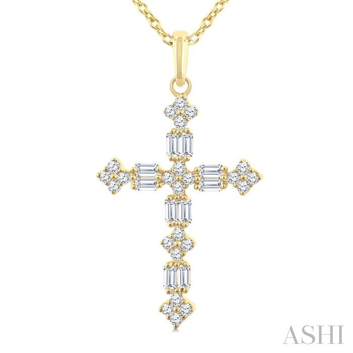 ASHI Cross Baguette Diamond Fashion Pendant 964D5PPFGPDYG