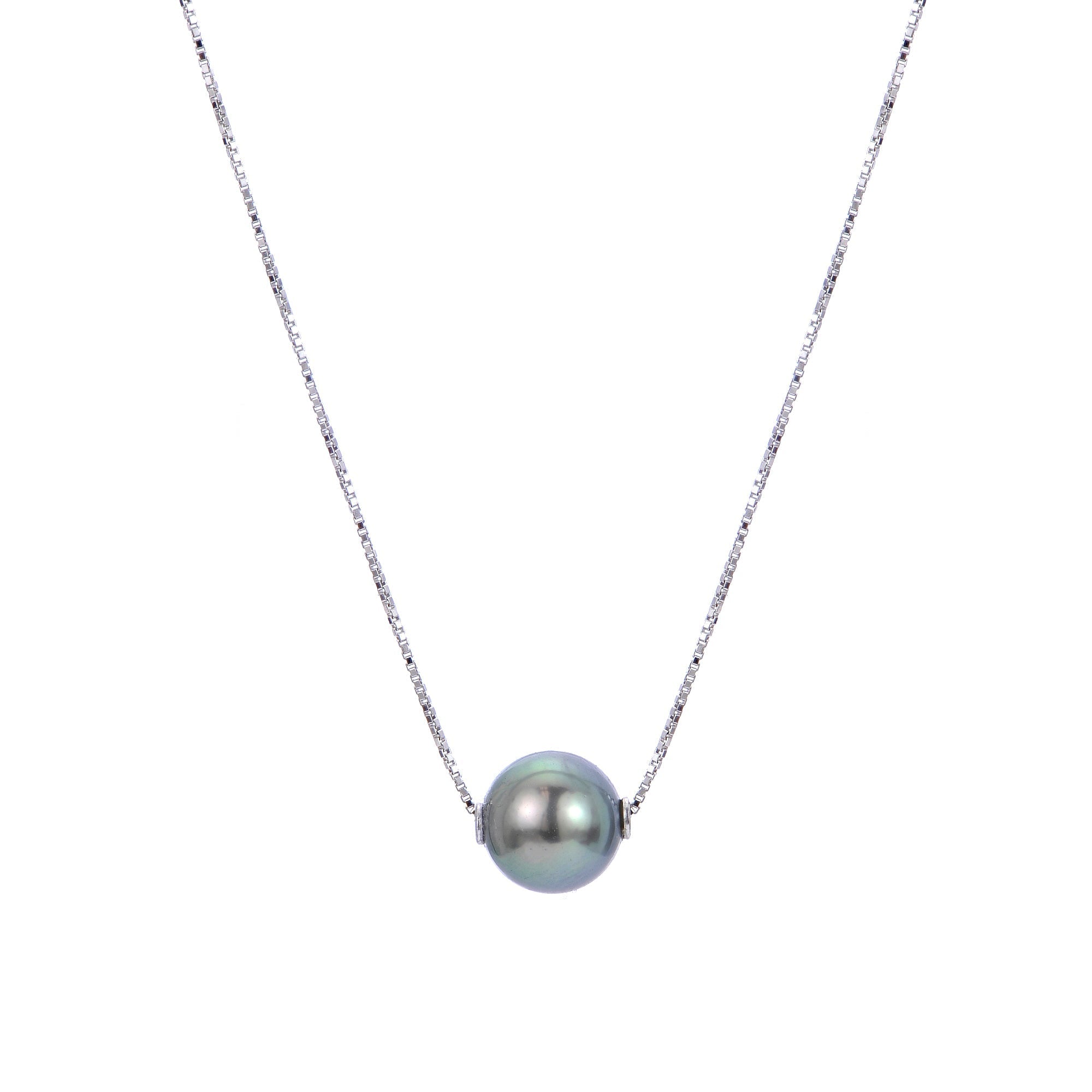 Parkplace Pearls 14KT White Gold Fancy Blue Color Tahitian Pearl Solitaire Necklace 966821/WH-BLB