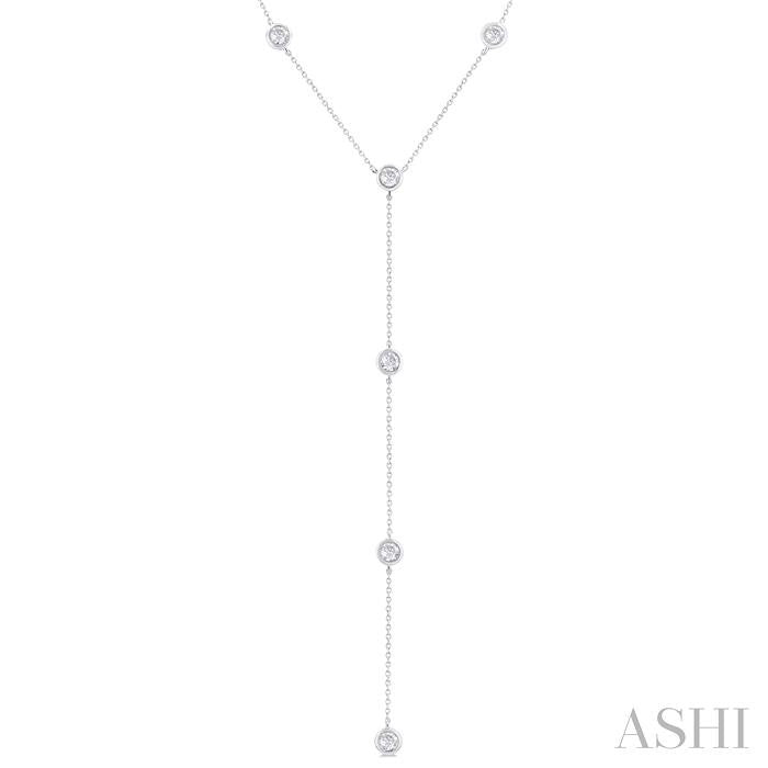 ASHI Bezel Set Diamond Station Lariat Y Necklace 966S1PPFGNKWG