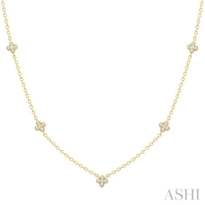 ASHI Clover Bezel Set Diamond Station Necklace 966TUPPTGNKYG