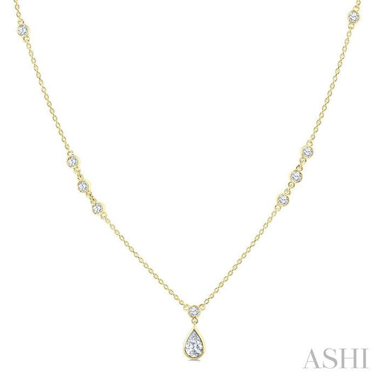ASHI Pear Shape Bezel Set Drop Necklace 967THPPFGNKYG