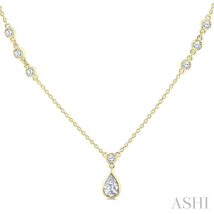 ASHI Pear Shape Bezel Set Drop Necklace 967THPPFGNKYG