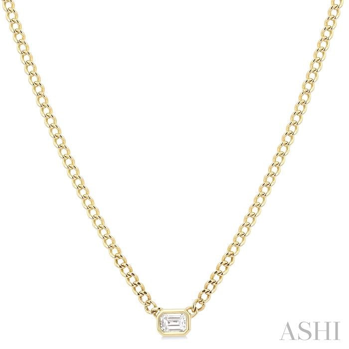 ASHI Emerald Shape Curb & Cuban Diamond Fashion Necklace 967Y0PPFGNKYG-OC