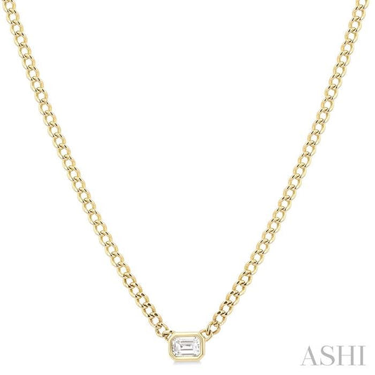 ASHI Emerald Shape Curb & Cuban Diamond Fashion Necklace 967Y0PPFGNKYG-OC