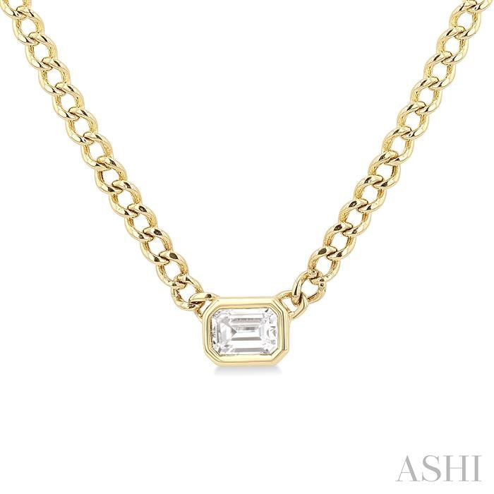ASHI Emerald Shape Curb & Cuban Diamond Fashion Necklace 967Y0PPFGNKYG-OC