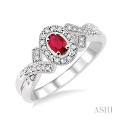 ASHI Silver Oval Shape Gemstone & Halo Diamond Ring 88529PPSSRBSLRG