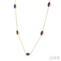 ASHI Marquise Shape Gemstone & Diamond Station Necklace 969TQPPTGNKAMYG