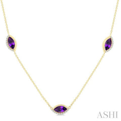 ASHI Marquise Shape Gemstone & Diamond Station Necklace 969TQPPTGNKAMYG