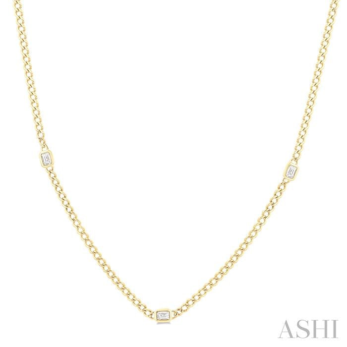 ASHI Emerald Shape Bezel Curb & Cuban Station Diamond Necklace 969YHPPFGNKYG-OC