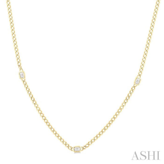 ASHI Emerald Shape Bezel Curb & Cuban Station Diamond Necklace 969YHPPFGNKYG-OC