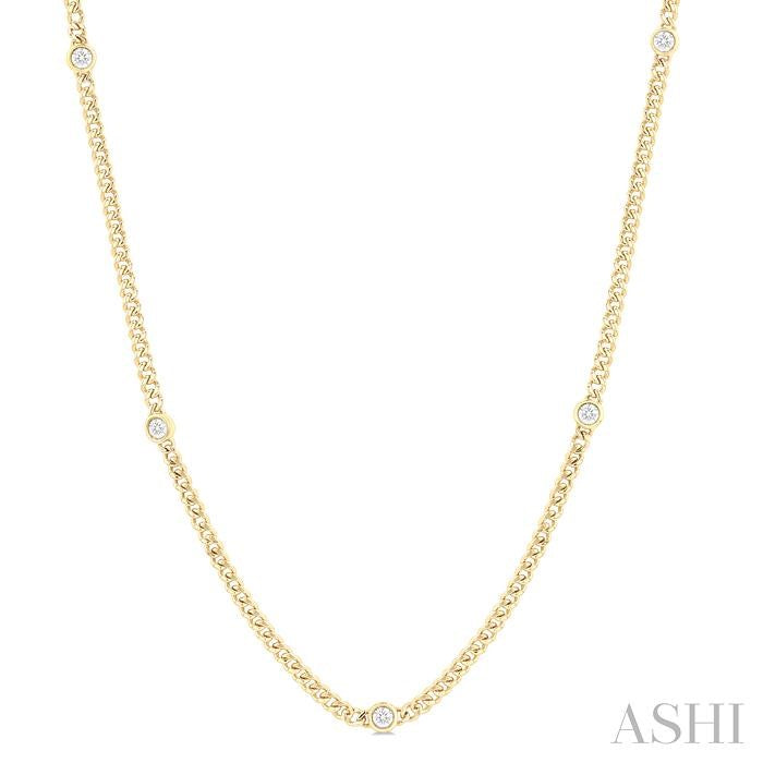 ASHI Round Shape Bezel Curb & Cuban Station Diamond Necklace 969YHPPFGNKYG-RD