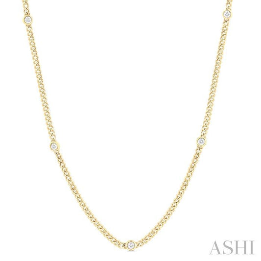ASHI Round Shape Bezel Curb & Cuban Station Diamond Necklace 969YHPPFGNKYG-RD