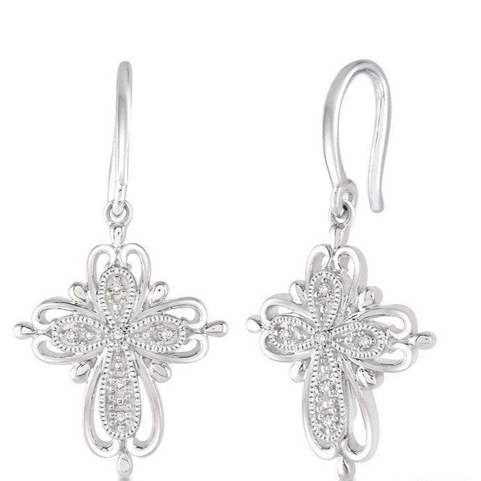 Parkplace Jewelers Silver Cross Diamond Fashion Earrings 86589PPSSSLER