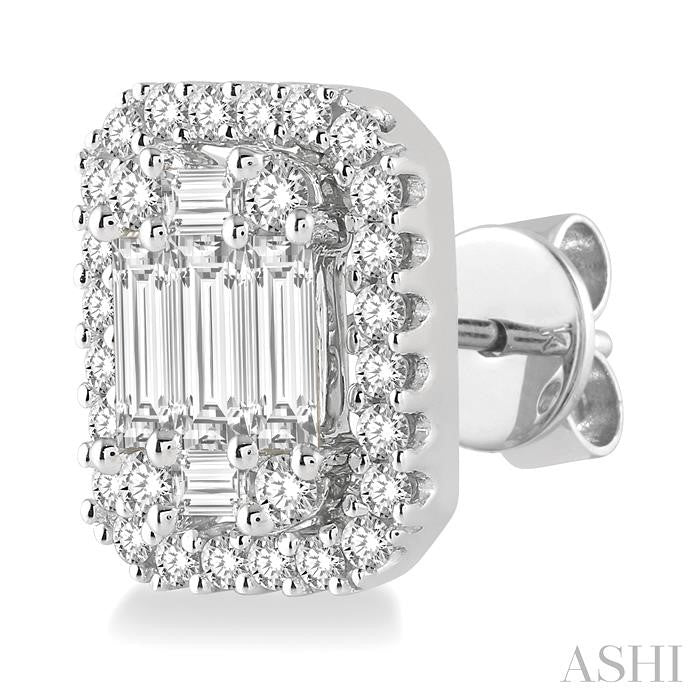 ASHI Emerald Shape Halo Fusion Diamond Earrings 970A1PPFGERWG