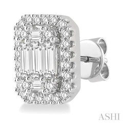 ASHI Emerald Shape Halo Fusion Diamond Earrings 970A1PPFGERWG