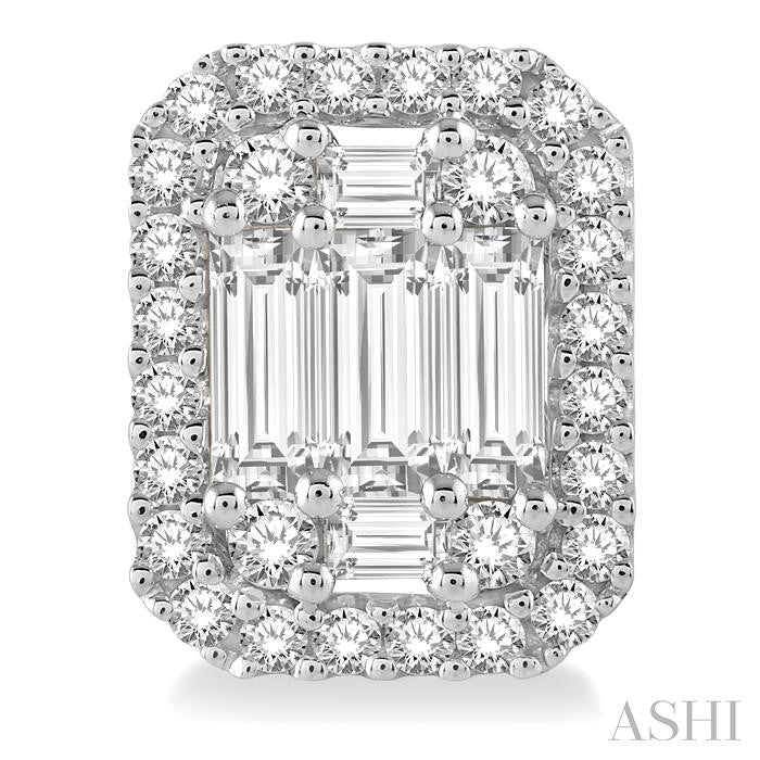 ASHI Emerald Shape Halo Fusion Diamond Earrings 970A1PPFGERWG