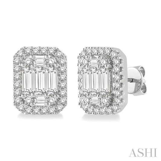 ASHI Emerald Shape Halo Fusion Diamond Earrings 970A3PPFGERWG