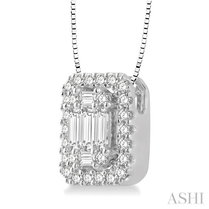 ASHI Emerald Shape Halo Fusion Diamond Pendant 970A4PPFGPDWG